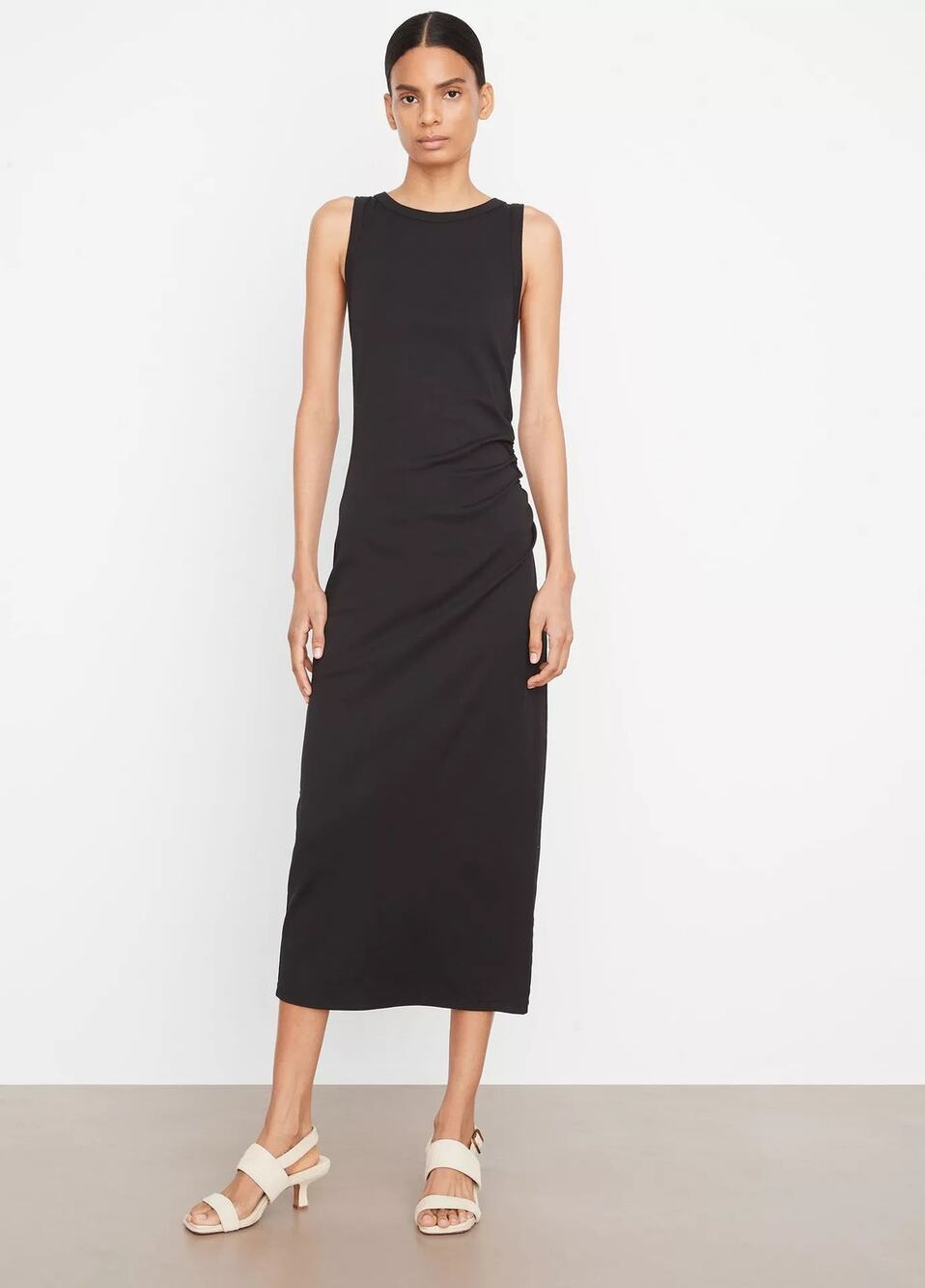 Vince Side Drape Tank Dress in Black Minimalist Quiet Luxury Chic Size Medium
